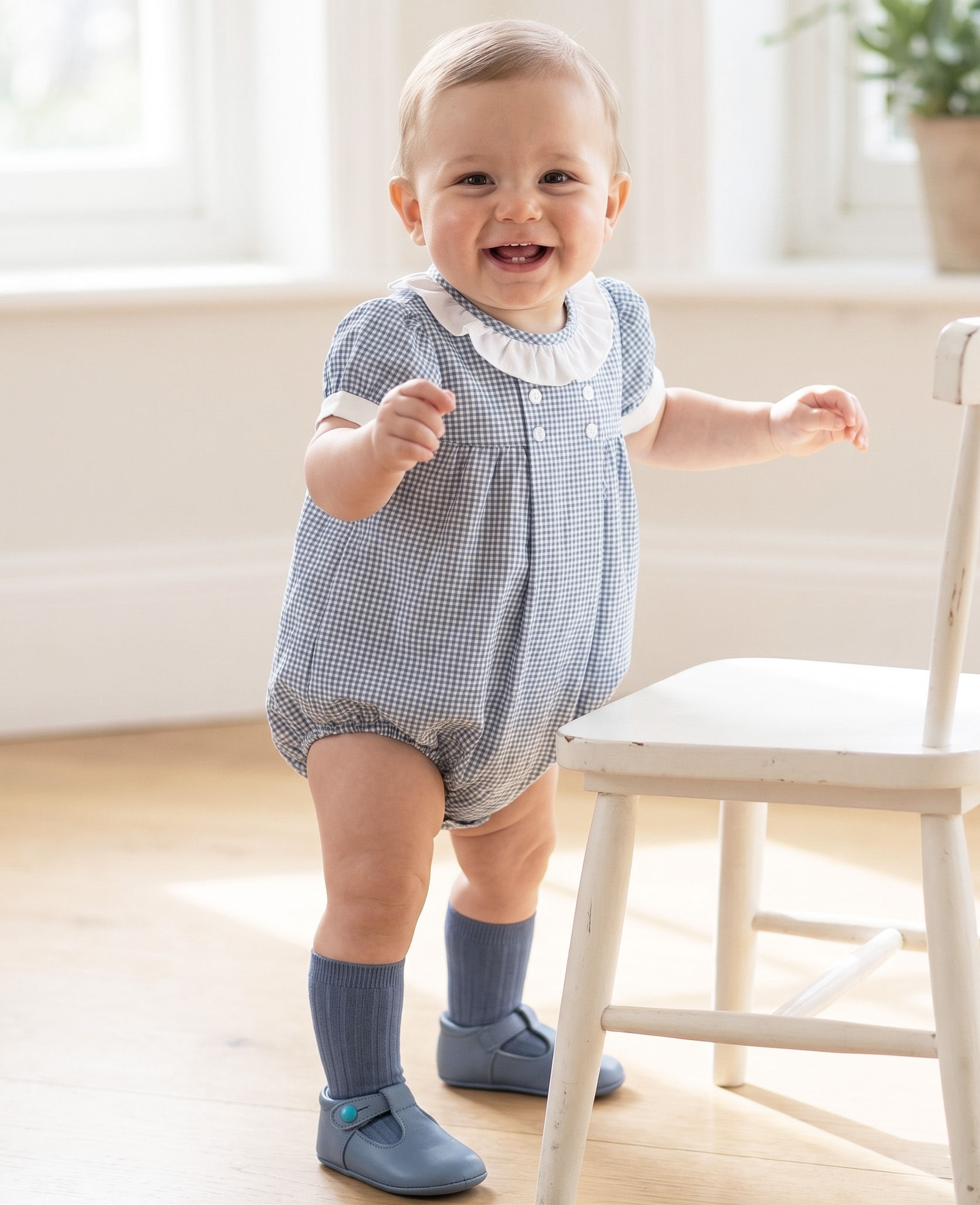 blue plaid romper baby