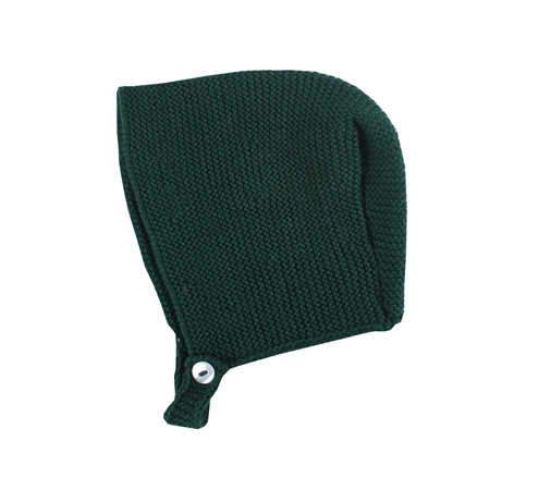 Dark green baby knitted bonnet m&h