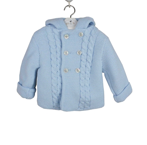 abrigo punto bebe azul de ochos con capucha