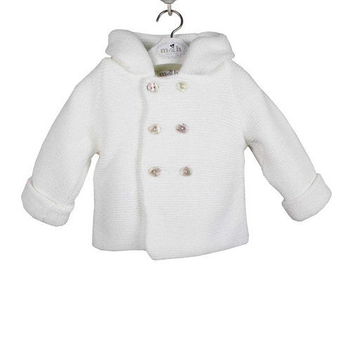 abrigo punto bebe blanco liso con capucha