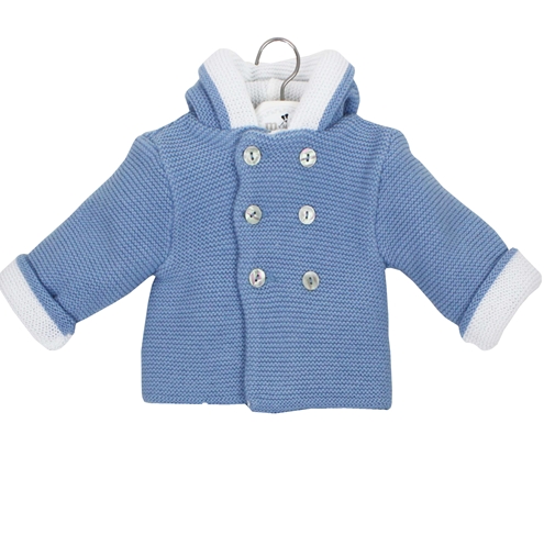 medium blue hooded cable-knit baby cardigan