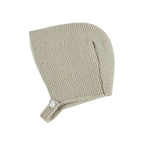 Beige knitted baby bonnet m&h