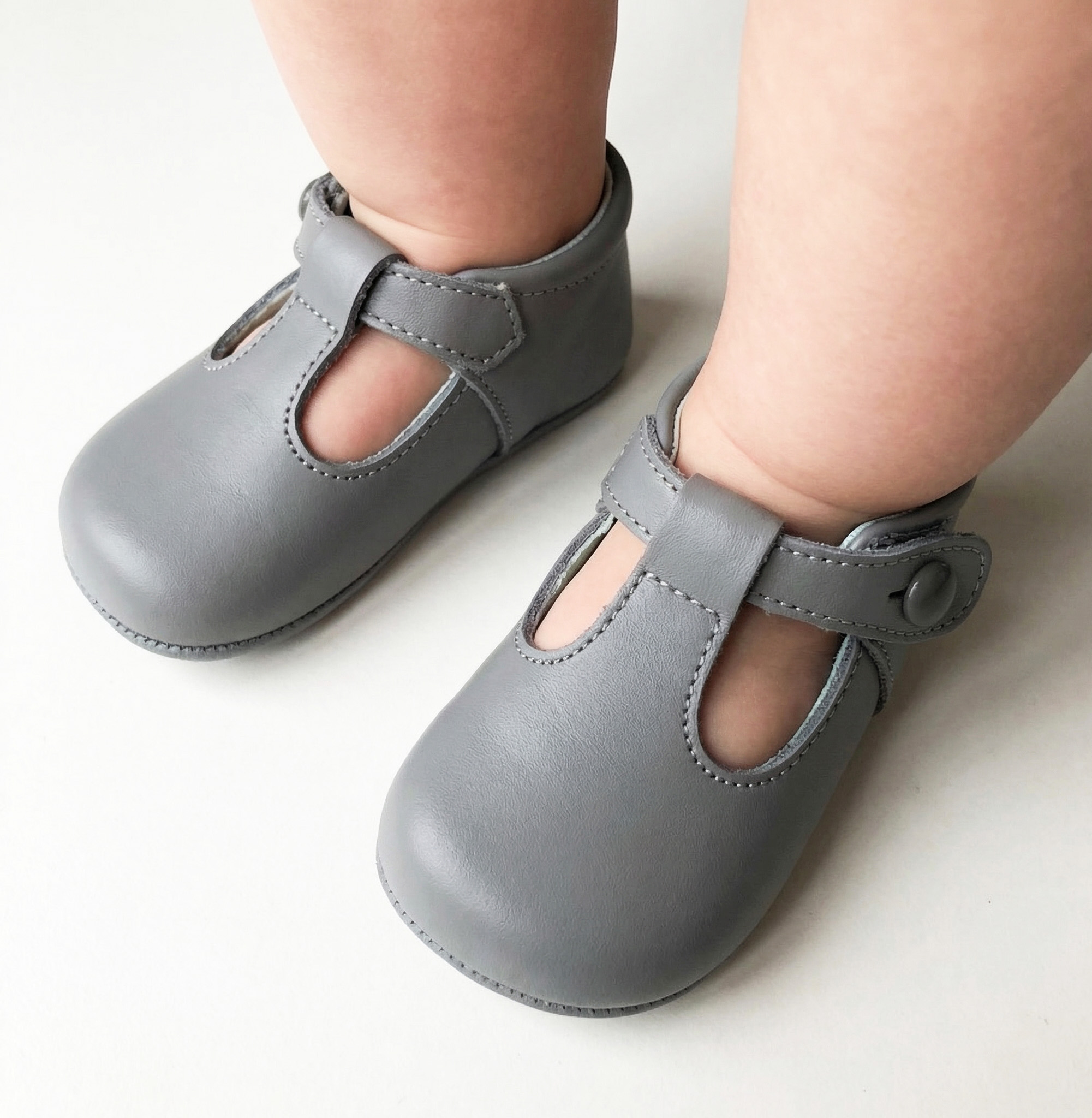 grey leather pram shoes