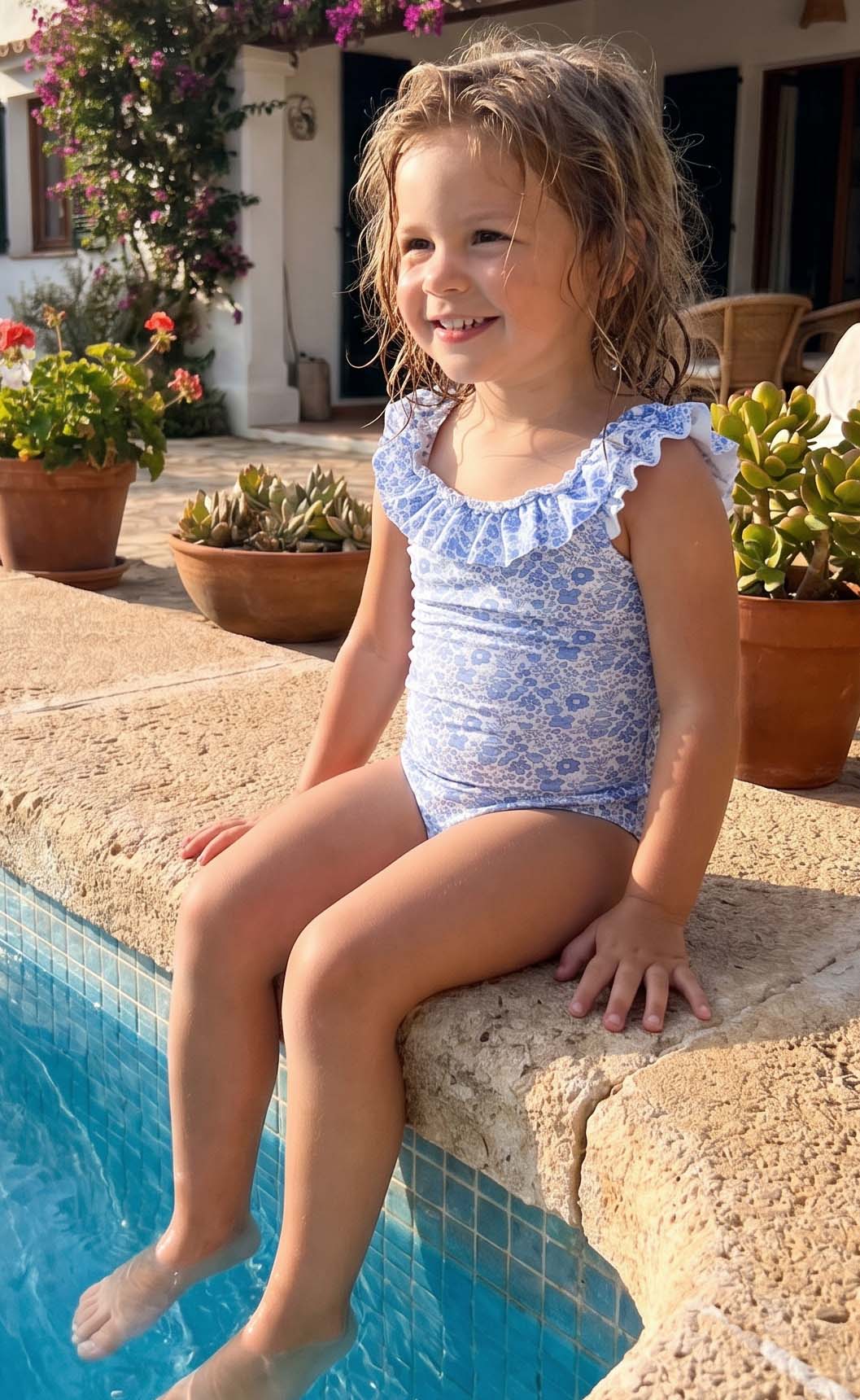 blue flowers swimsuit