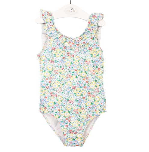 bañador niña azul flores amarillo