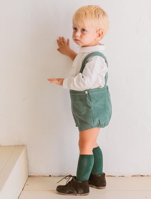 Toddler boy bermuda short with braces. Green corduroy 