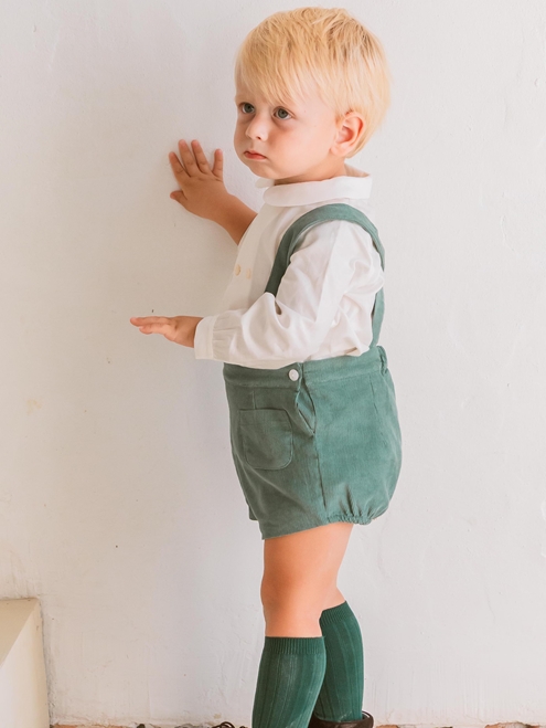 Toddler boy bermuda short with braces. Green corduroy 
