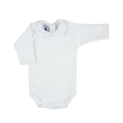 Body bebé Babidú manga larga cuello bebé piqué en blanco