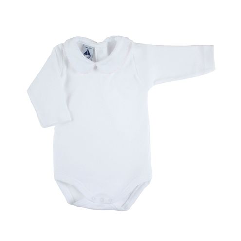 long sleeve bodysuit baby with piqué Peter Pan collar in pink