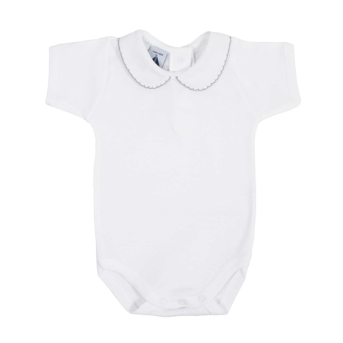Body bebé manga corta con cuello bebé de piqué en gris babidú