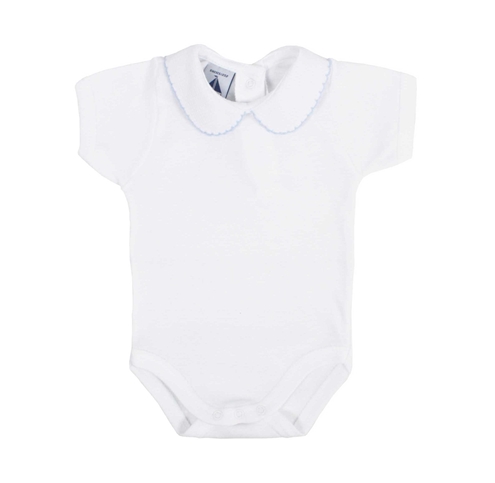 Body bebé manga corta cuello ribeteado en azul babidú