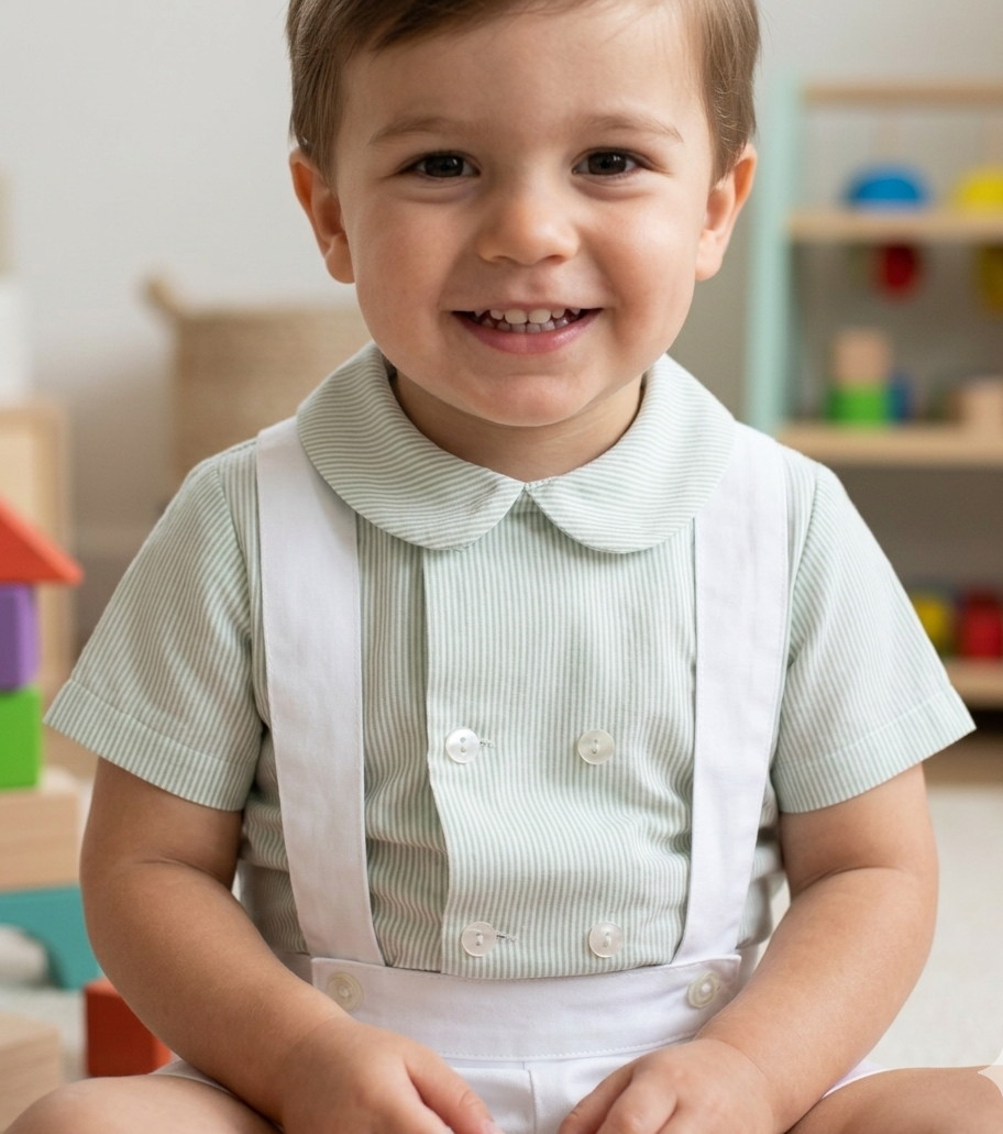 green stripes baby boy shirt