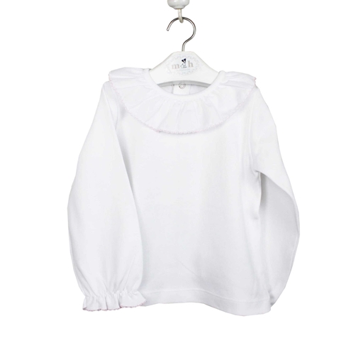 camiseta algodón blanca rematada rosa