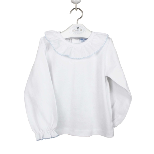 Camiseta algodón volante azul manga larga
