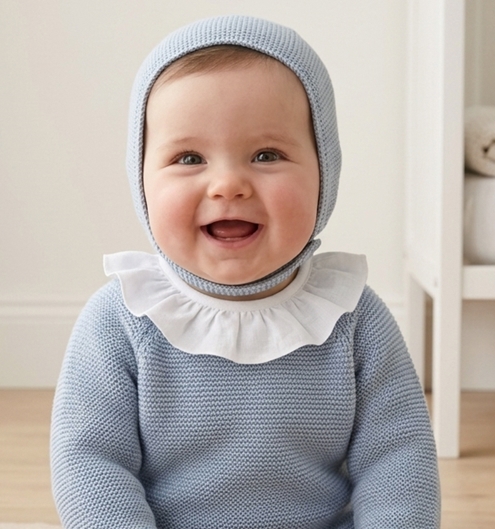 blue knit bonnet