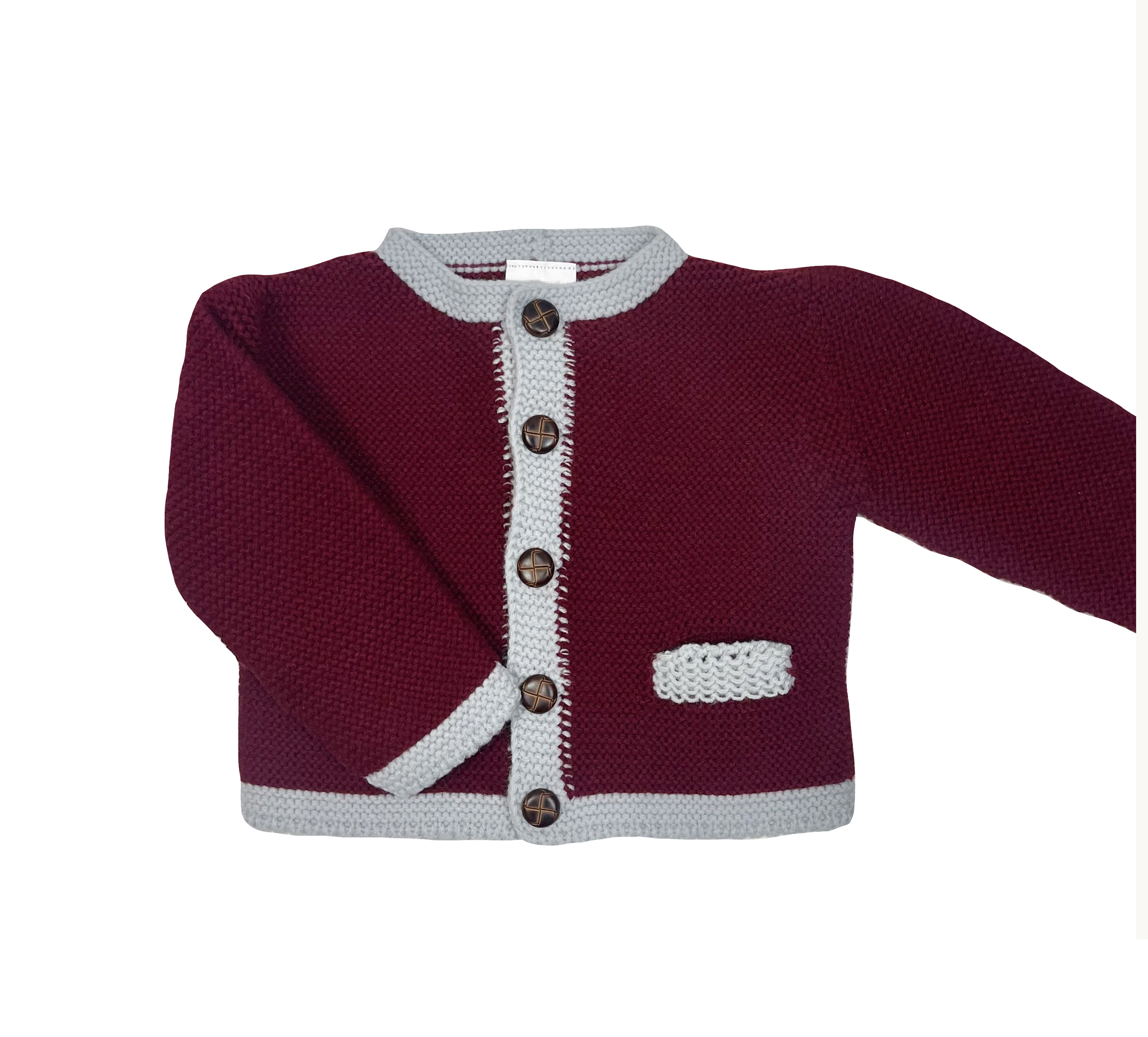 austrian knit cardigan burgundy and grey