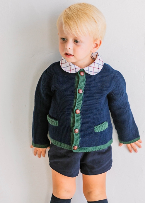 navy and green cardigan
