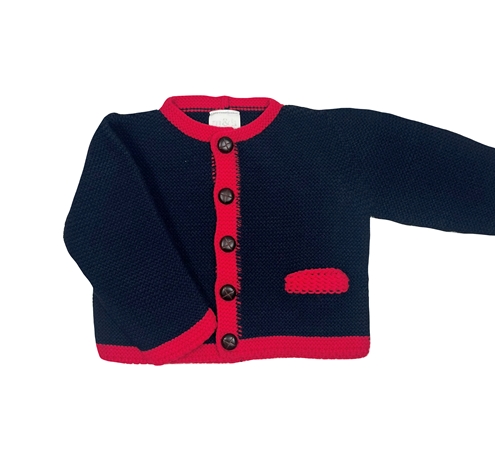 austrian knit cardigan navy blue and red