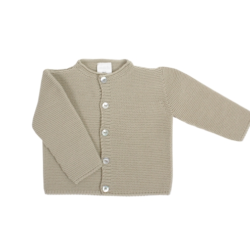 Long knitted baby cardigan in beige