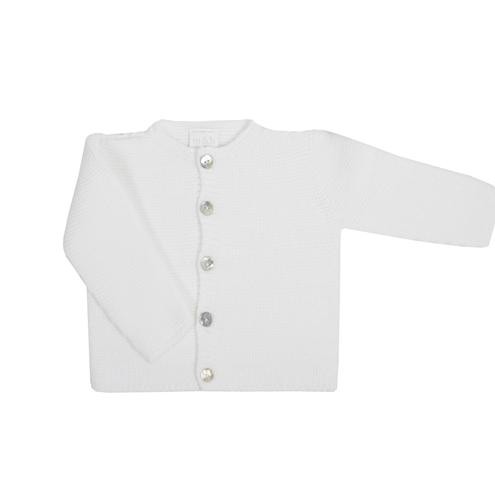 White thick knit baby cardigan m&h