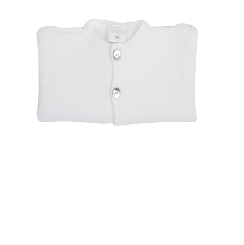 White thick knit baby cardigan m&h