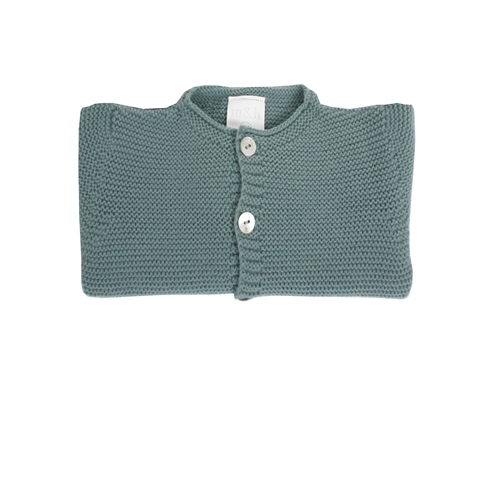 Knitted baby long cardigan in aquarelle green.