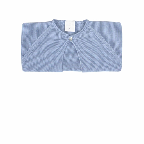 Chaqueta corta azul en punto perlé bobo