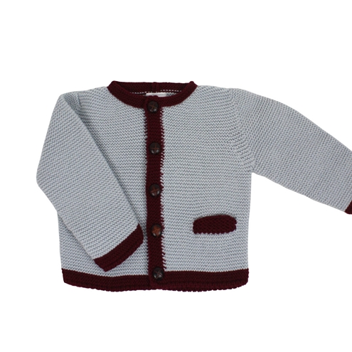 chaqueta de punto austriaca gris y burdeos