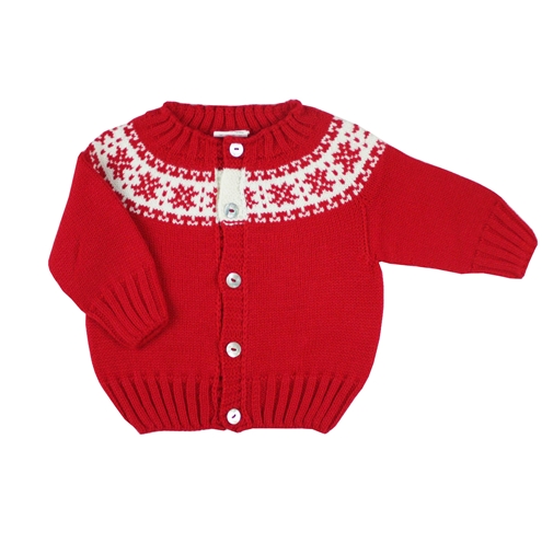 red knit cardigan white fretwork