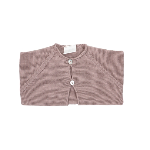 Chaqueta larga dos botones rosa palo punto bobo de perlé