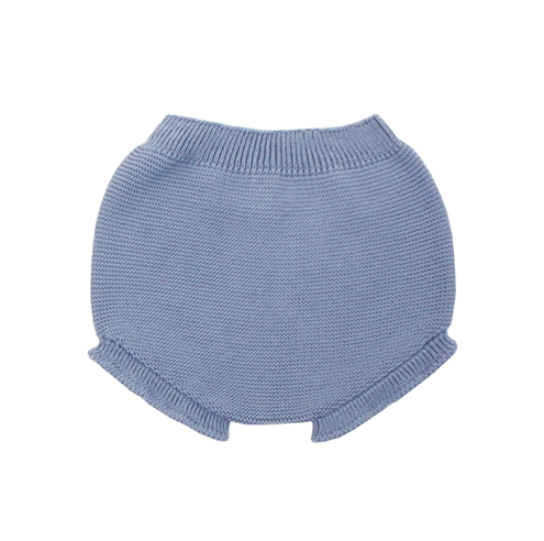 Baby medium blue knit bloomer with ruffles