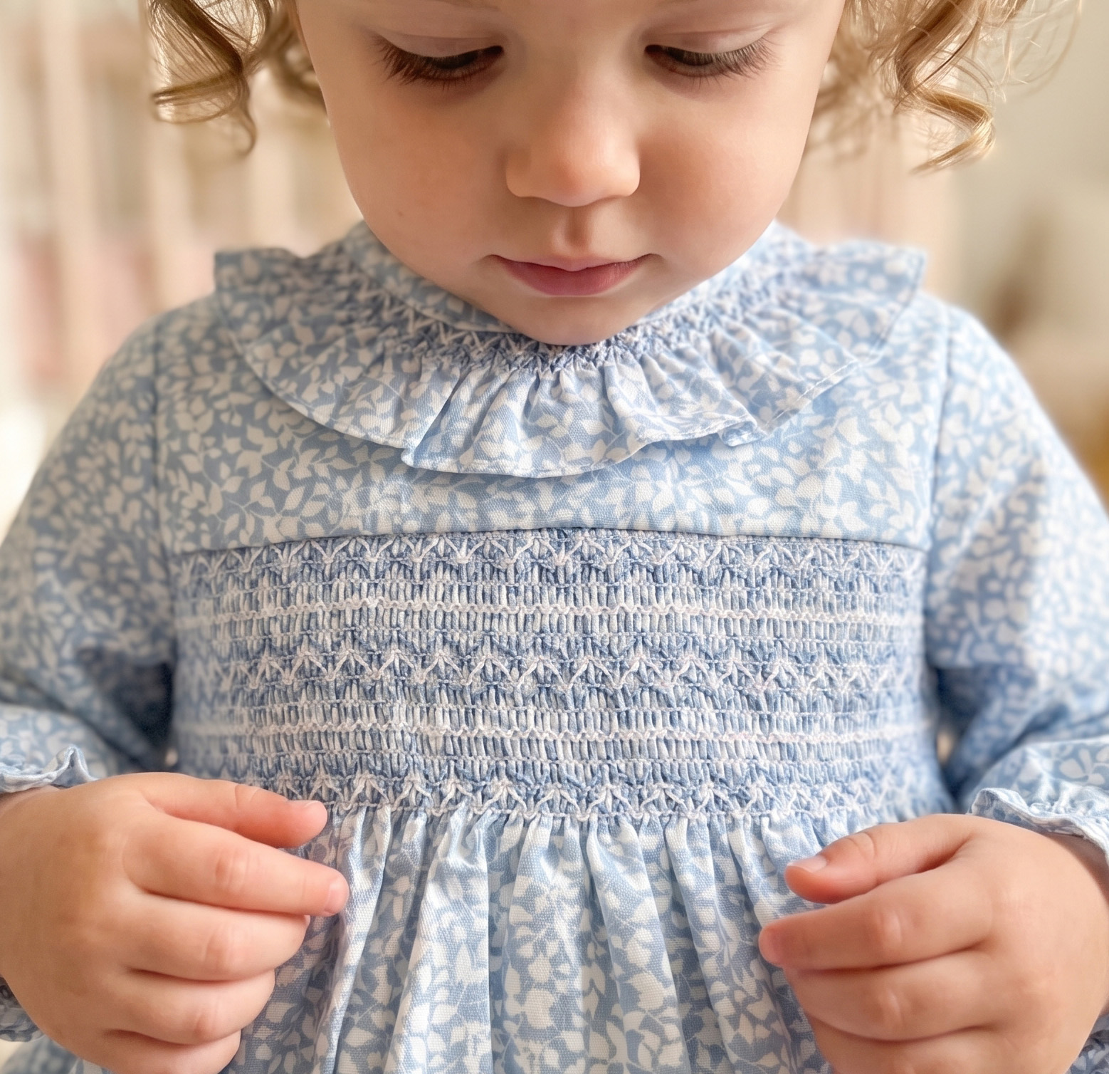 baby dress blue autumn leaves