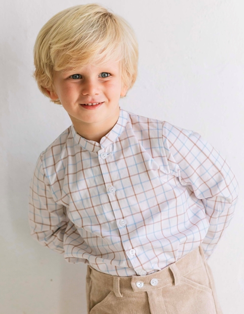 mao shirt blue and sand