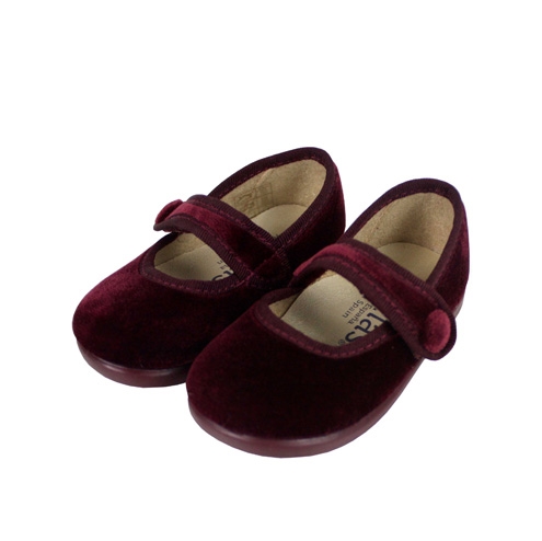  Burgundy velvet cross bar shoes with button
