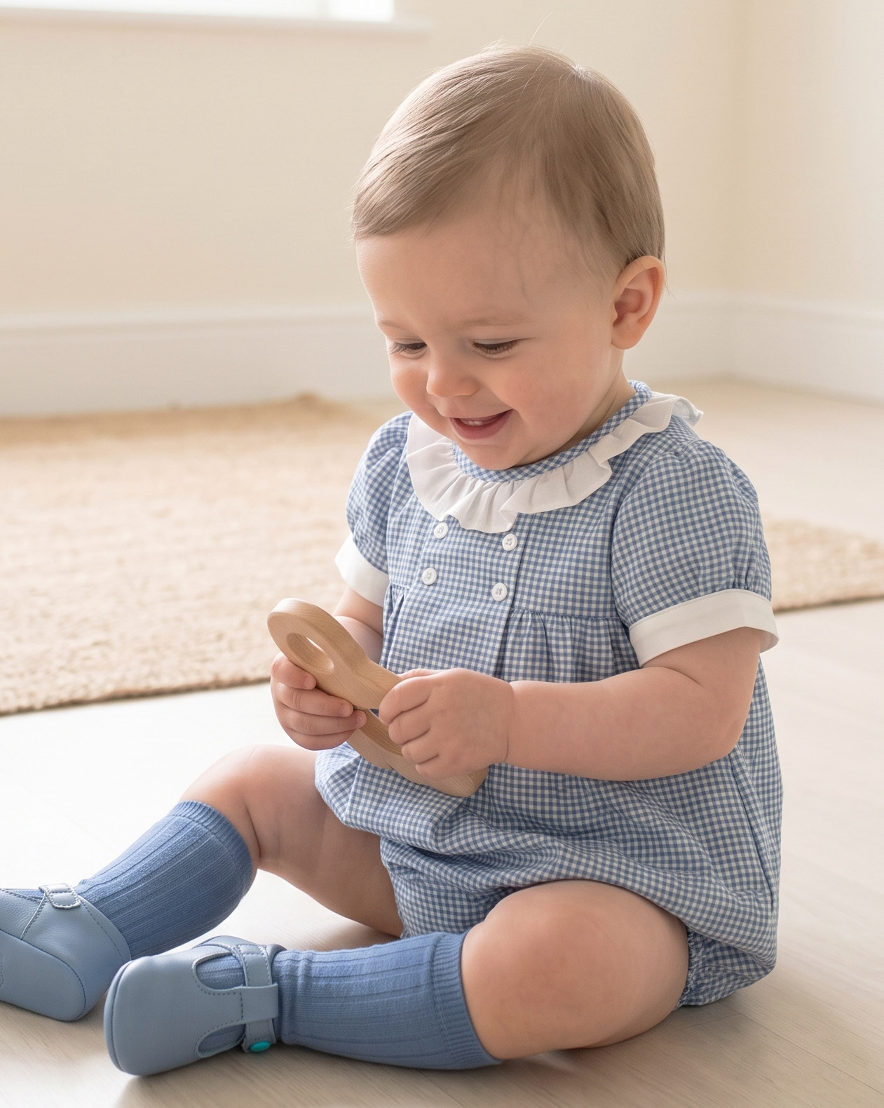blue plaid romper baby