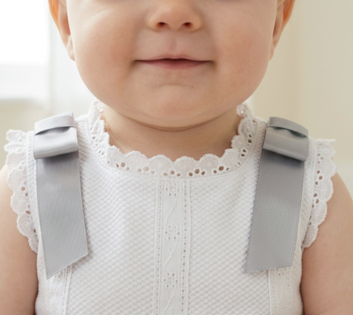 grey bow romper pique fabric