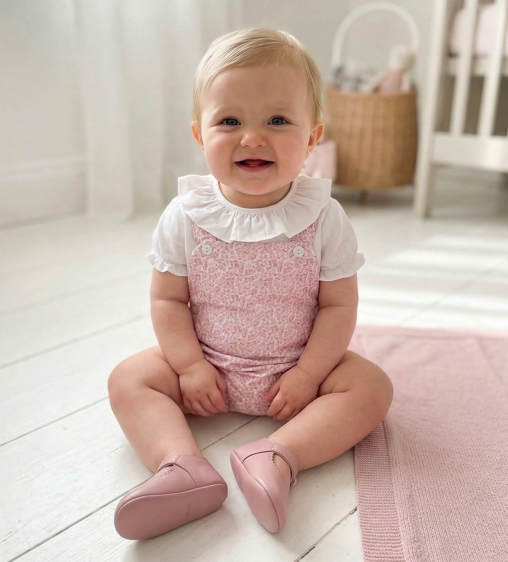 baby romper pink flowers