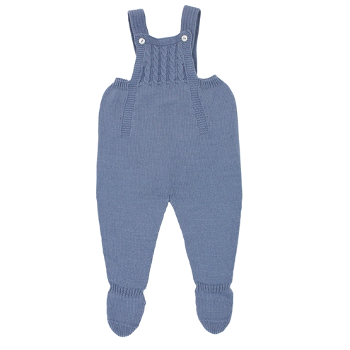 Medium blue knit baby dungaree with braces m&h