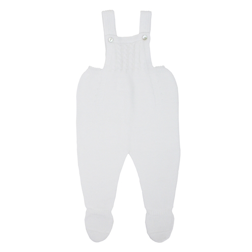 White knit baby dungaree with braces m&h