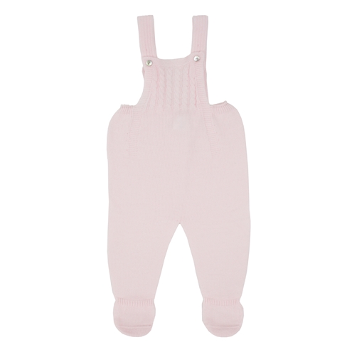 Pink knit baby dungaree with braces m&h