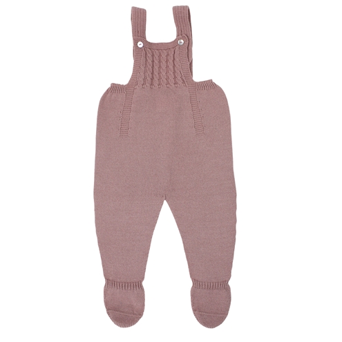 Pastel pink knit baby dungaree with braces m&h