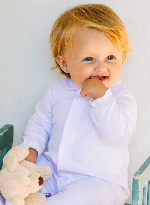 pink stitch suit white