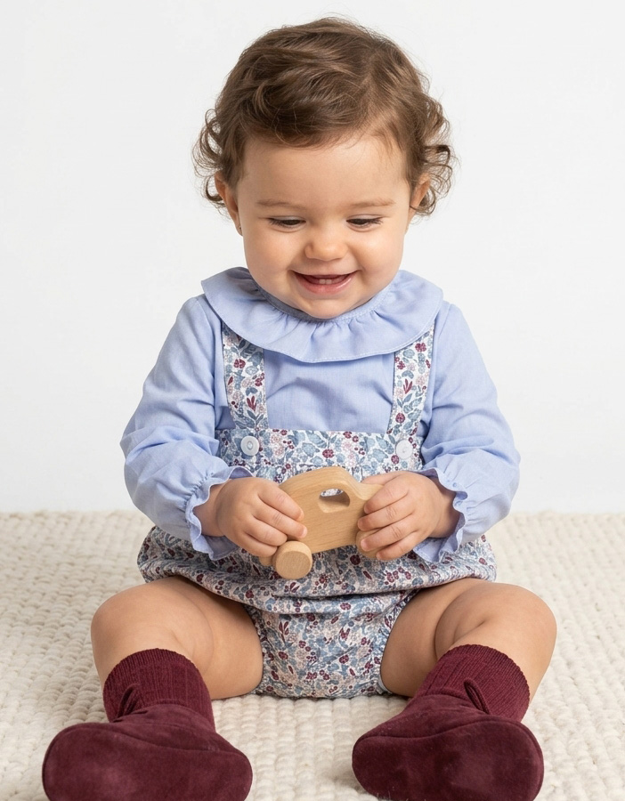 burgundy blue romper baby