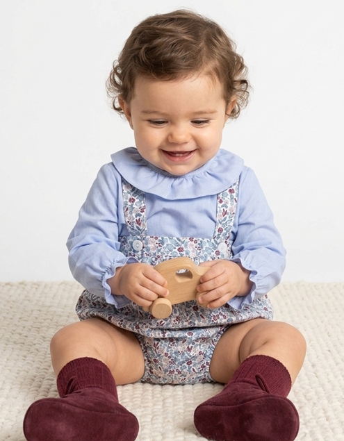 burgundy blue romper baby