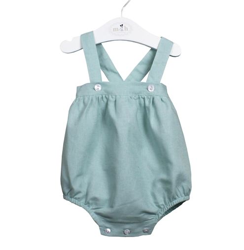 linen green baby romper