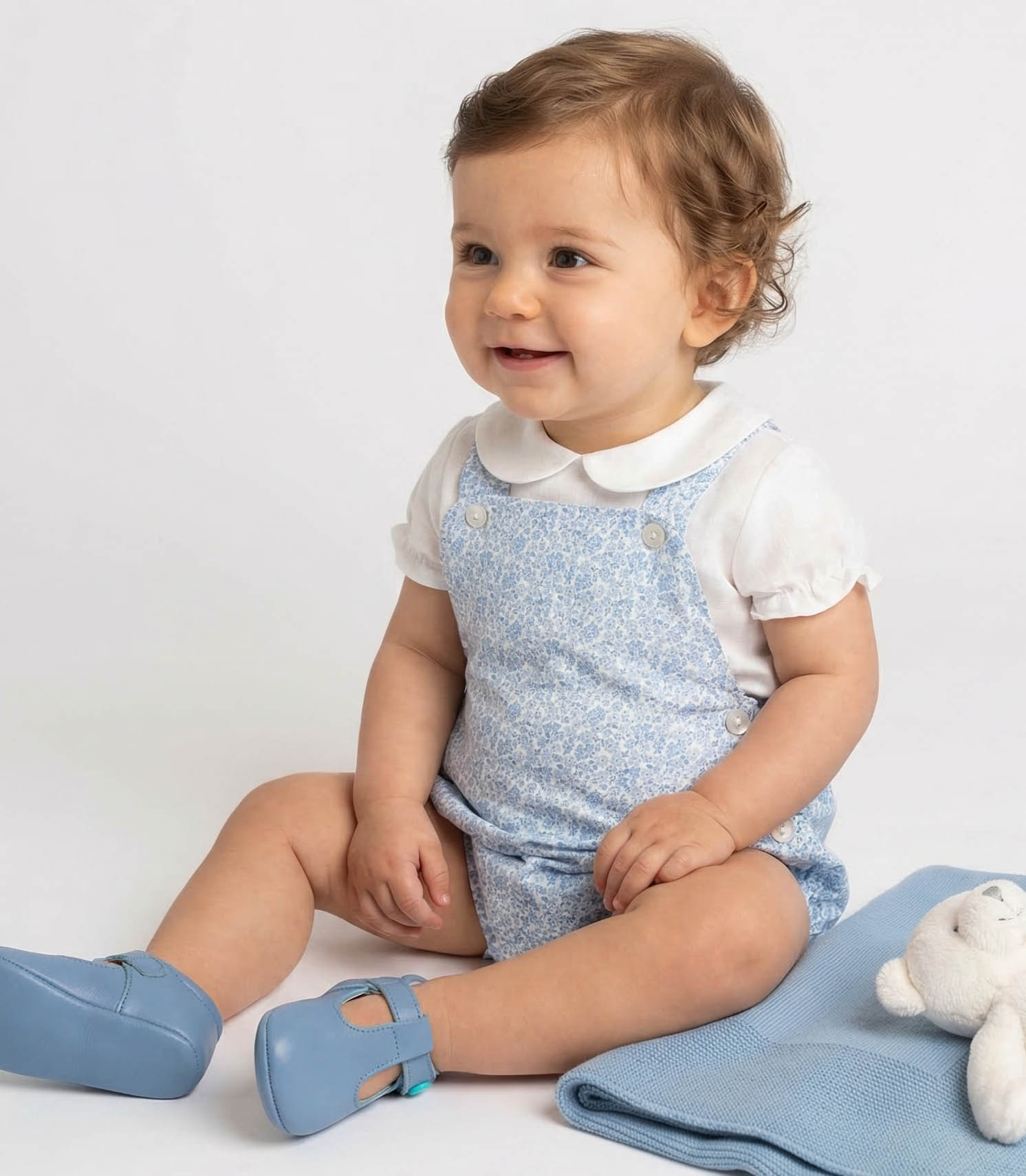 blue flowers romper baby