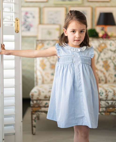 vestido azul cuadro niña